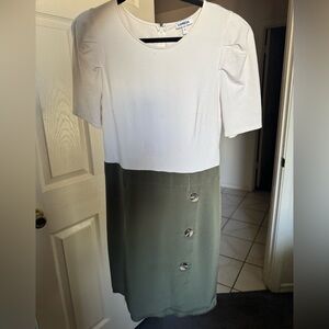 Express White and Green Long Sleeve Dress
